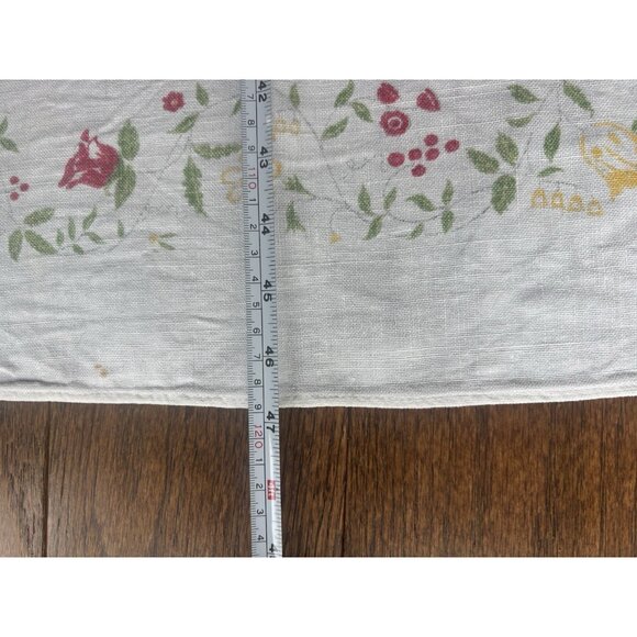 Vintage 1950s Linen Pink Red Rose Floral Tablecloth 50" x 47" Square - Picture 13 of 14
